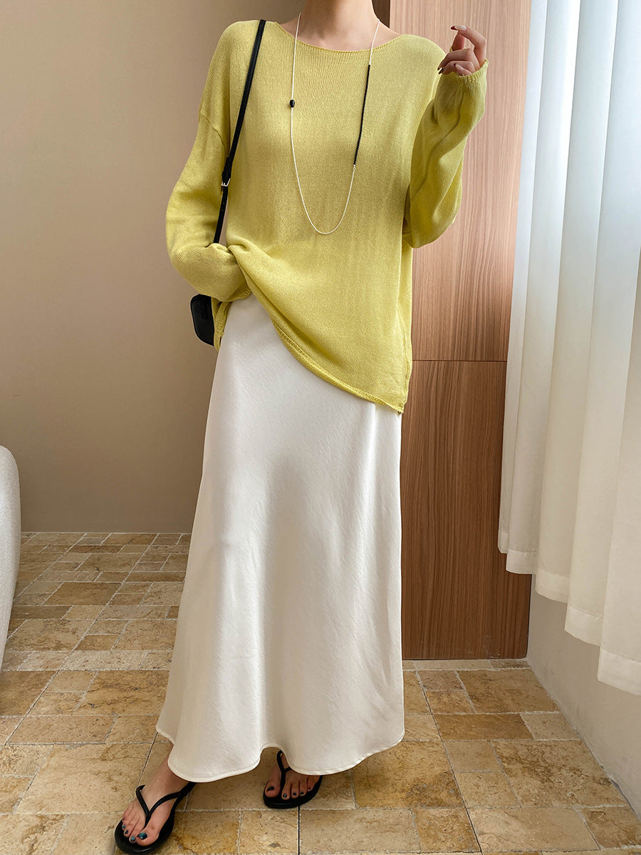 Linen-Blend Relaxed Knit Shirt Blouses