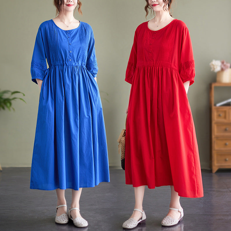 Vintage Embroidery Cotton Women Plus Sizes Dresses-Dresses-Free Shipping at meselling99