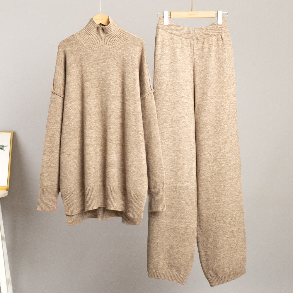 Casual High Neck Pullover Sweaters & Knitted Pants