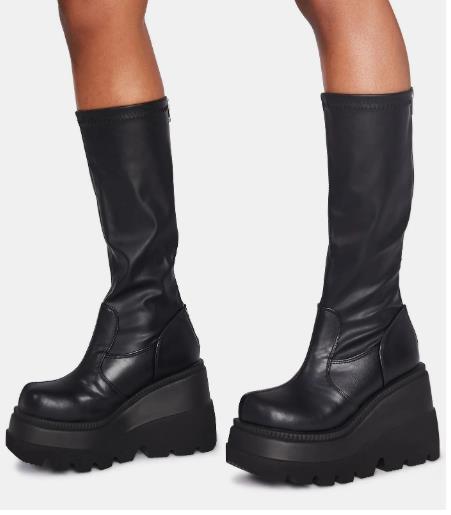 Gothic Wedge Heel Platform Combat Boots