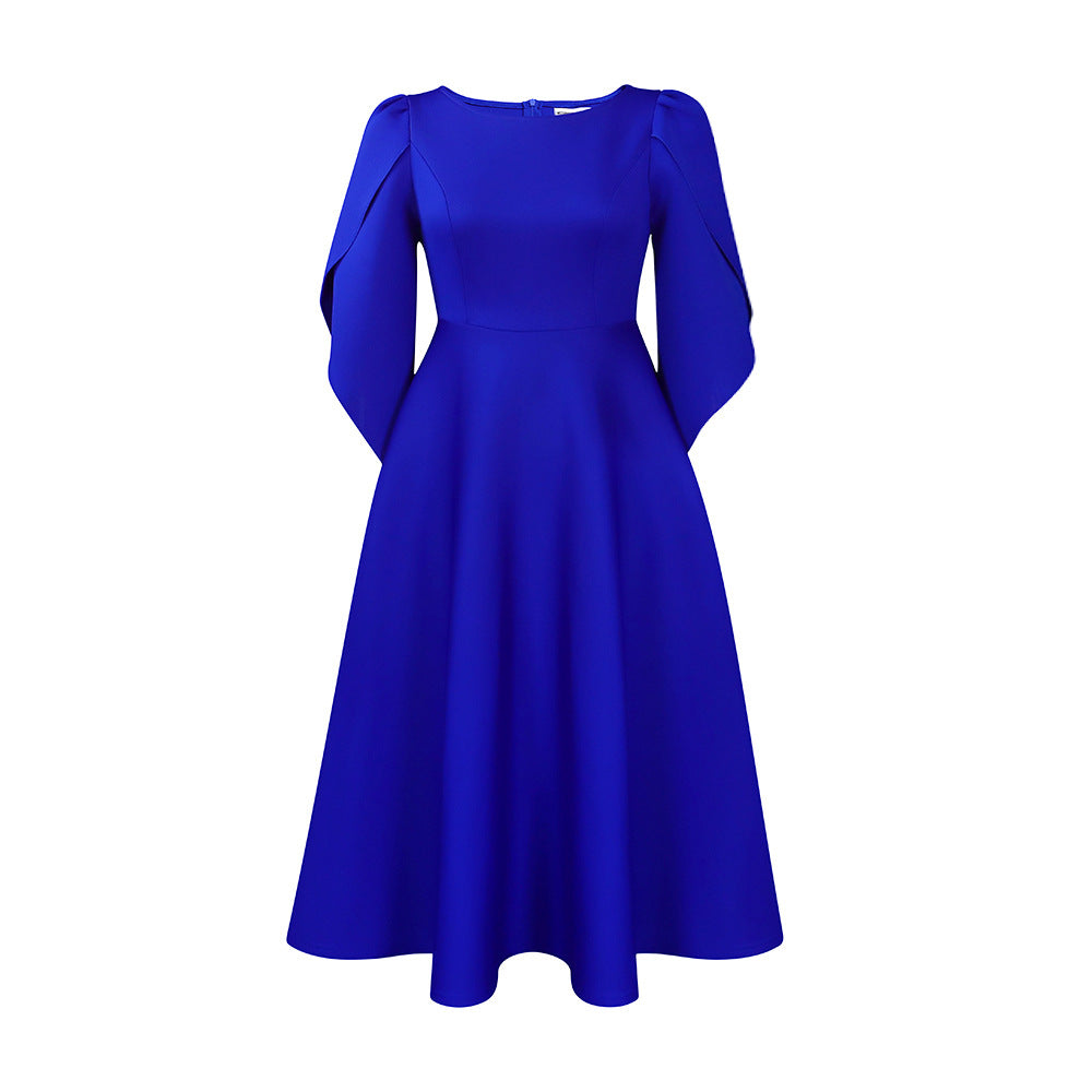 Autumn Fashion Elegant Round Neck Bell Sleeve Evening Party Dress