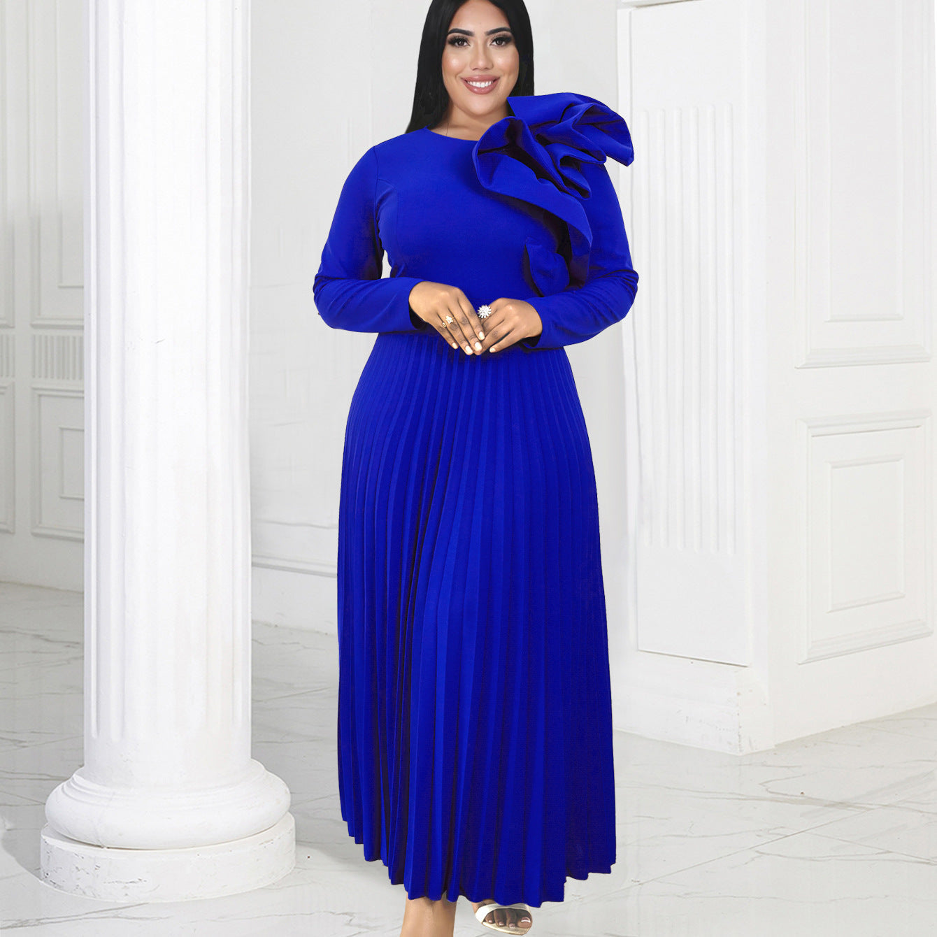 3D Design Long Sleeves Blue Party Dresses-Dresses-Free Shipping at meselling99