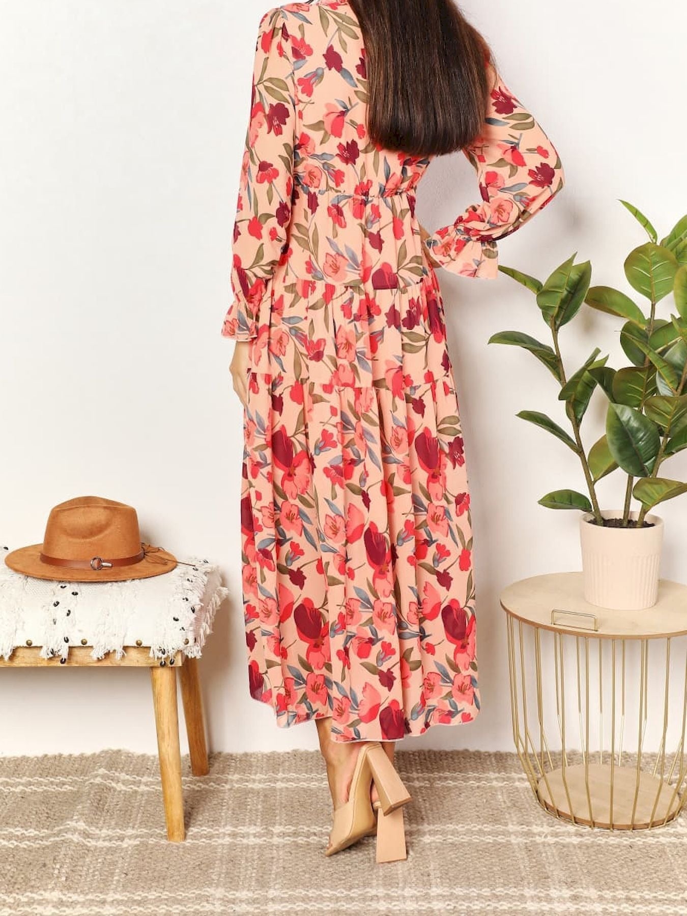 Elegant Long Sleeve Printed Maxi Evening Dress