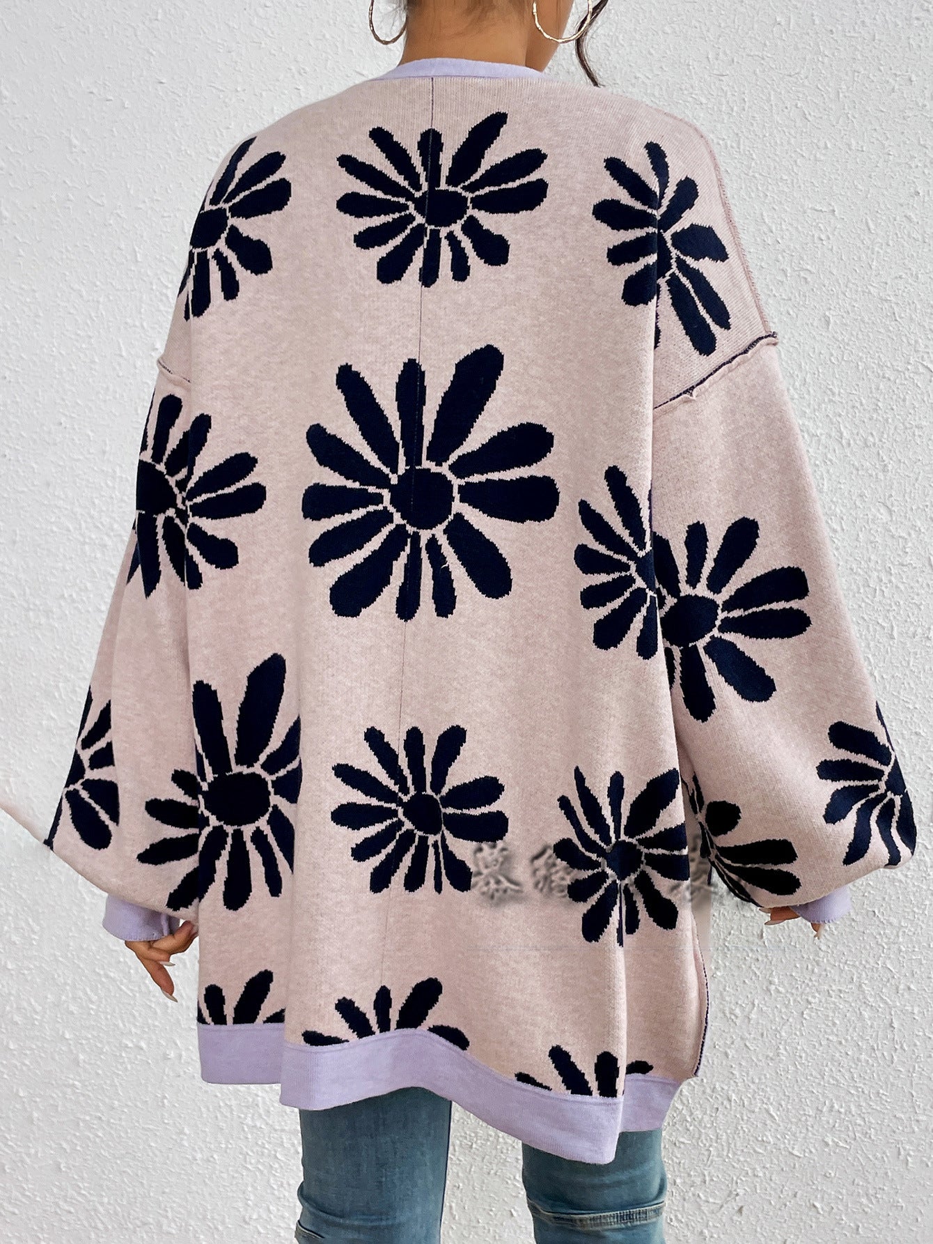 Casual Floral Print Knitted Cardigan Coats