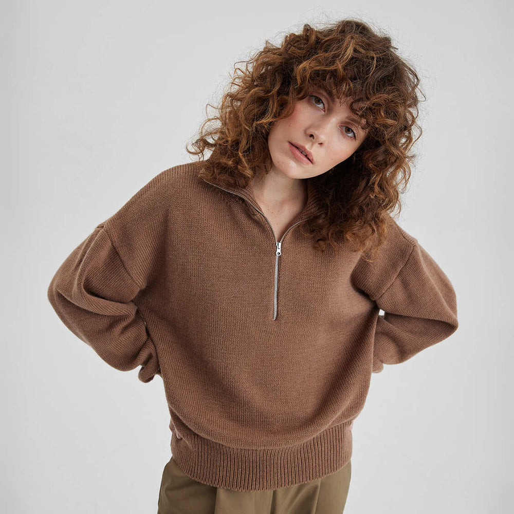 Relaxed Fit Mock Neck Half-Zip Sweater