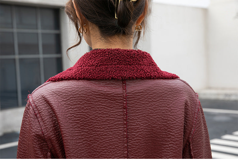 Women's Winter Faux Fur-Trimmed  Plus Sizes Leather Jacket