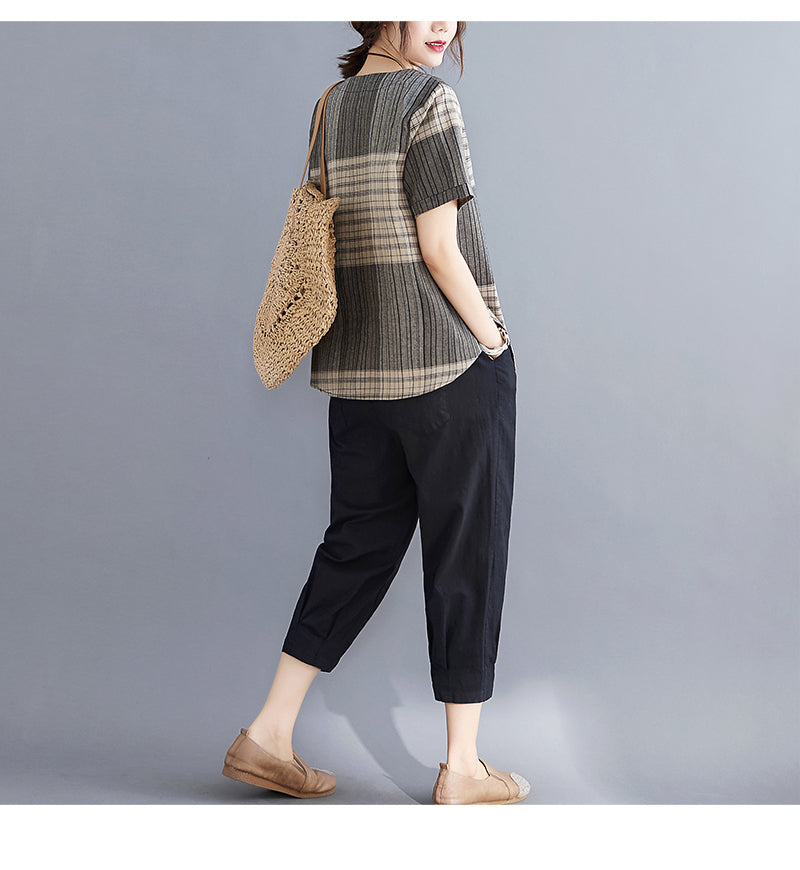 Vintage Stripe Cotton Linen T-Shirt