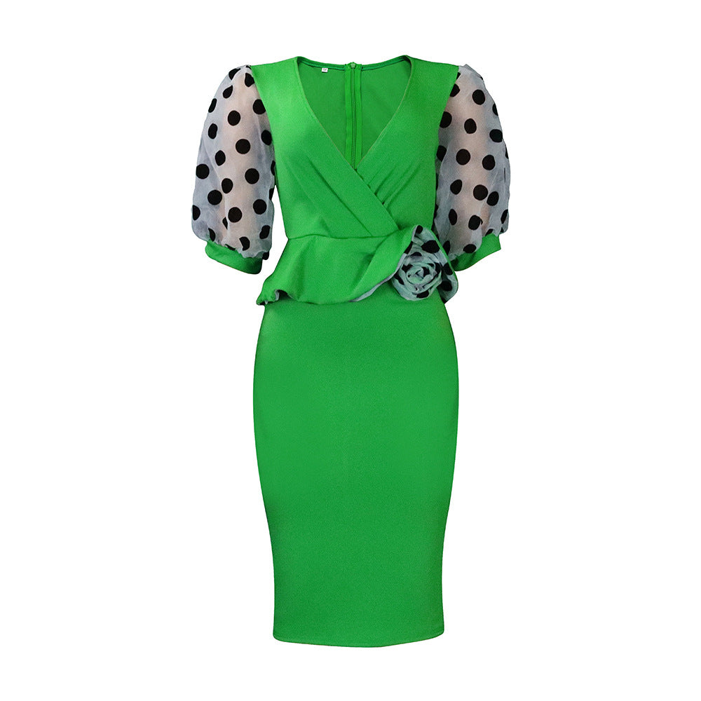 Elegant Puff Sleeves Women Dresses-Dresses-Green-S-Free Shipping at meselling99