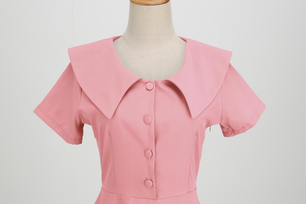 Women's Summer Party Dress with Notch Lapel and Flared Hem