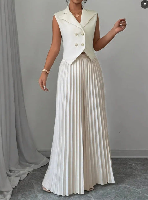 Women's Fashion Vest & Pleated Skirt Pants Set – Trendy Two-Piece Outfit