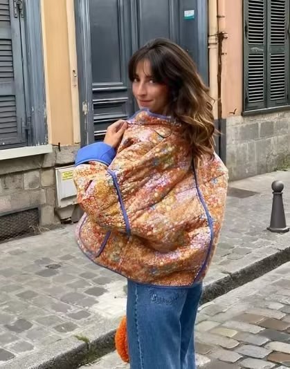 Floral Print Quilted Puffer Coat - Oversized Warm Winter Jacket