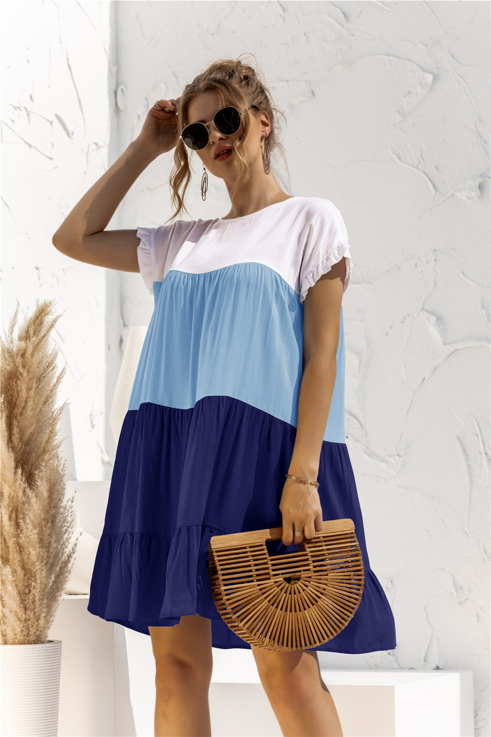 Summer Color Block Loose Fit Short Dress