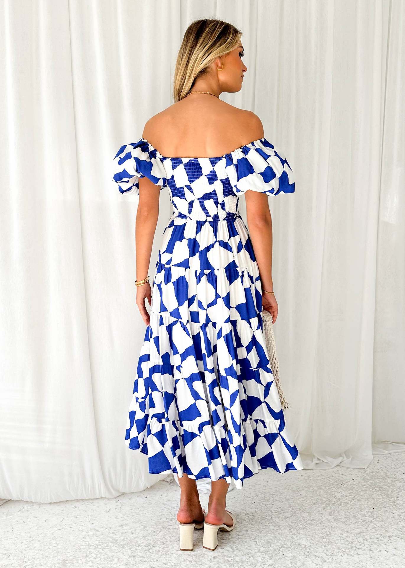 Spring Summer Off-Shoulder Floral Print Puff Sleeve Dress