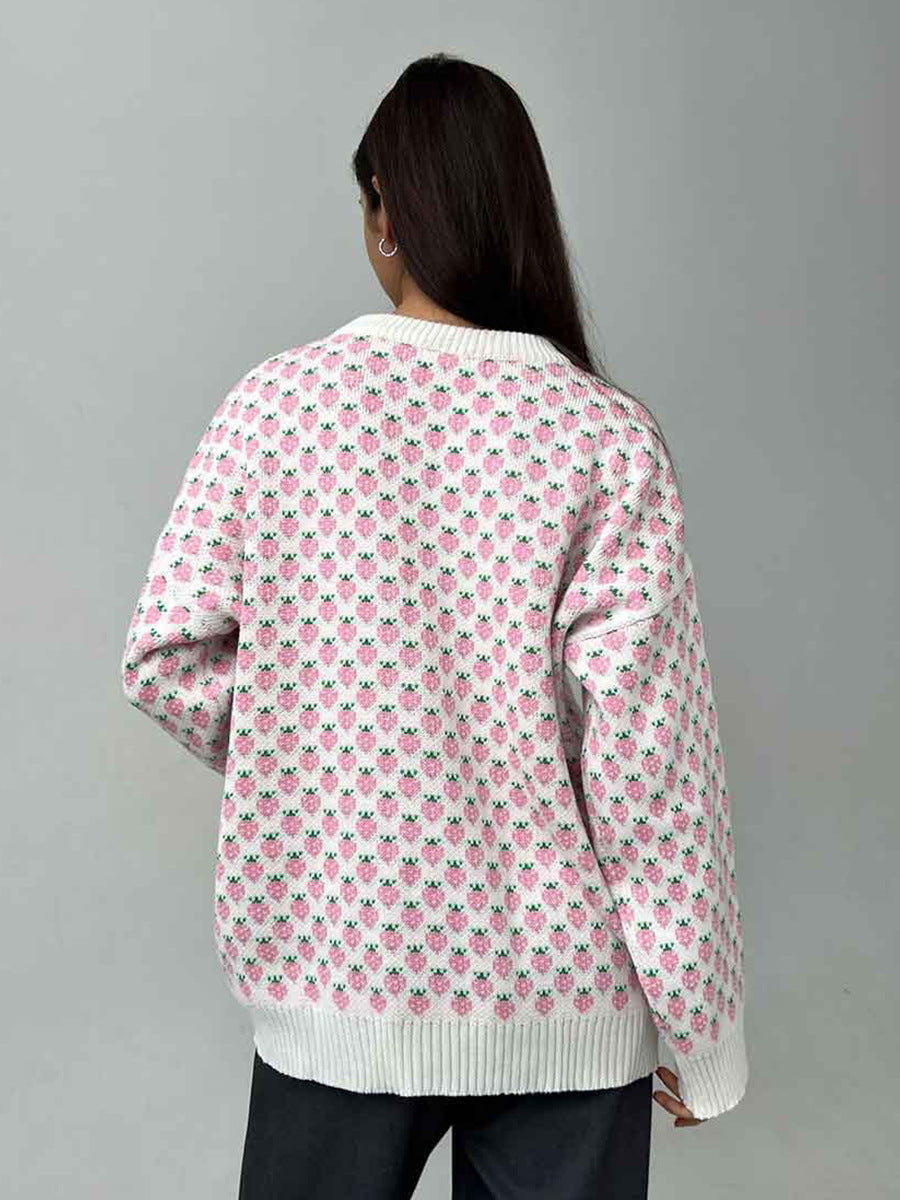 Oversized Strawberry Print Sweater