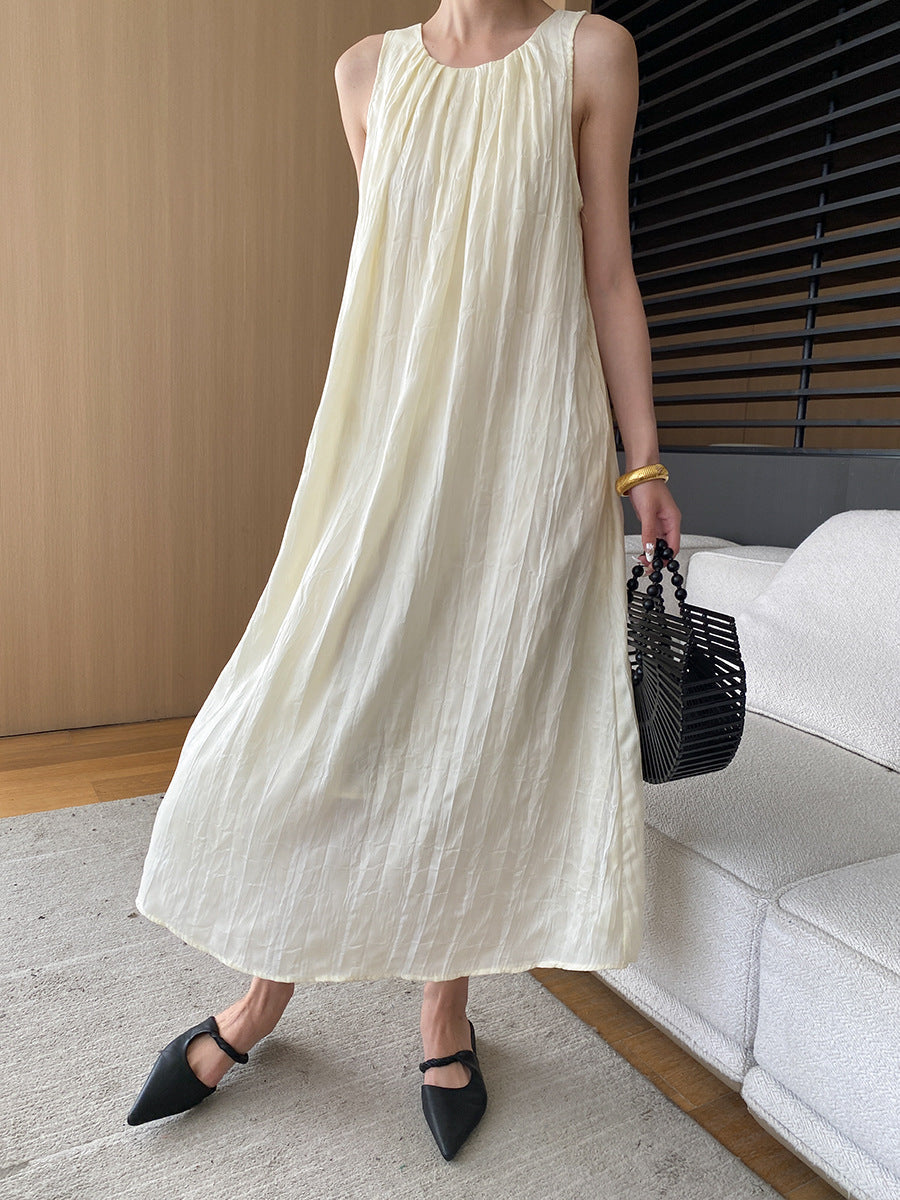Summer Water Ripple Texture Round Neck Sleeveless Maxi Dress