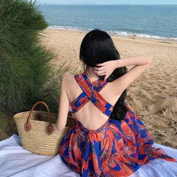 Halter Neck Printed Maxi Dress – High Waist, Backless Beach Cover-Up