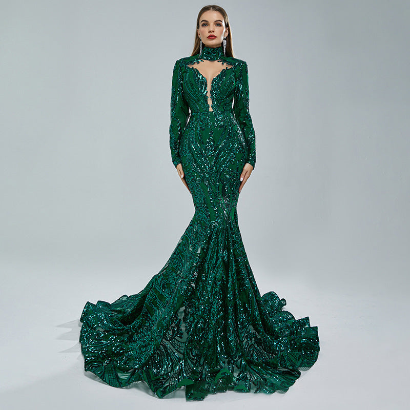 Luxury Long Sleeve High Waist Evening Dress/Wedding Dresses