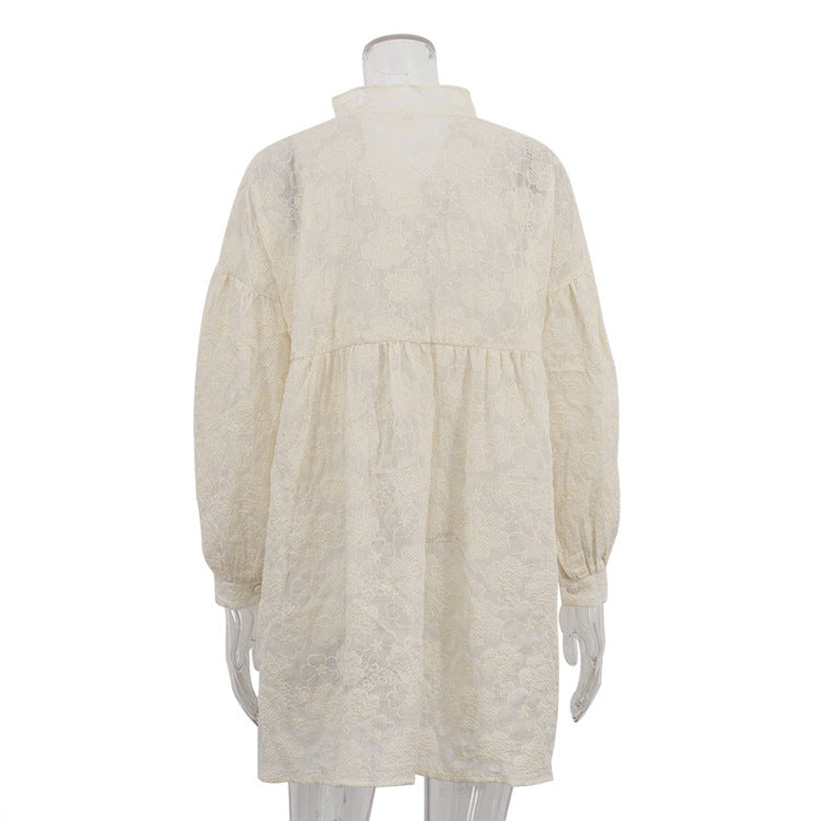 Sweetheart Jacquard Lace Shirt Dresses