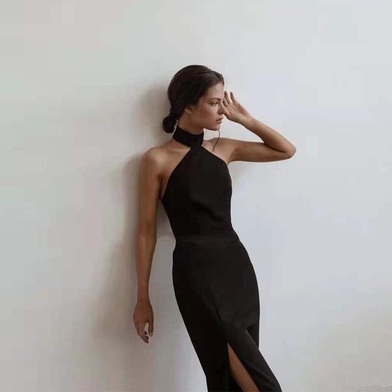 Sexy Simple Halter Long Black Evening Dresses