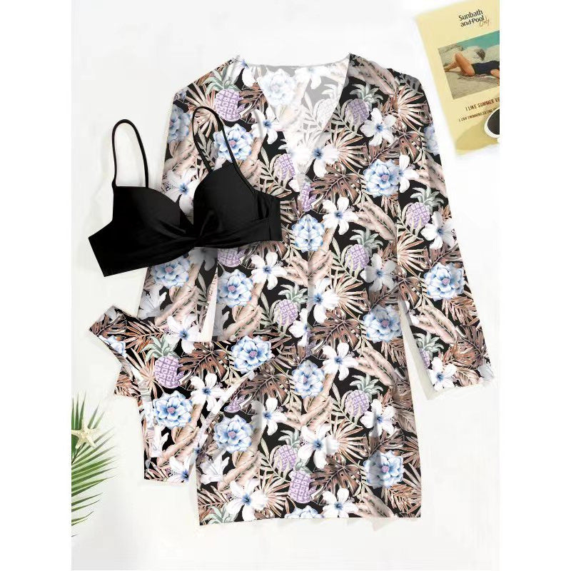 Women's 3-Piece Mesh Long Sleeve Cover-Up – Beach Bikini Set