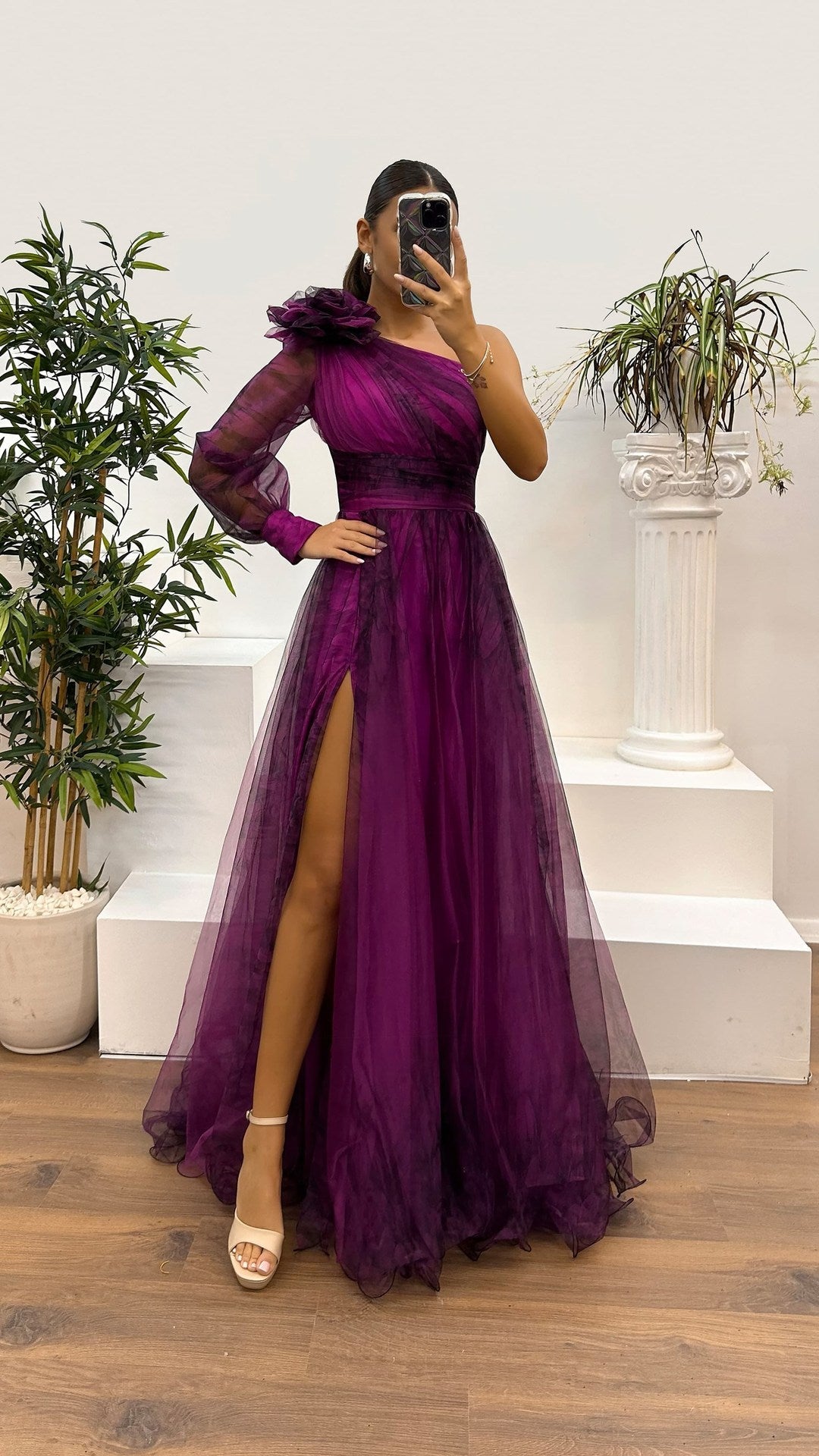 Off-Shoulder One Shoulder Print Dress – Stylish & Flowy Party Dress