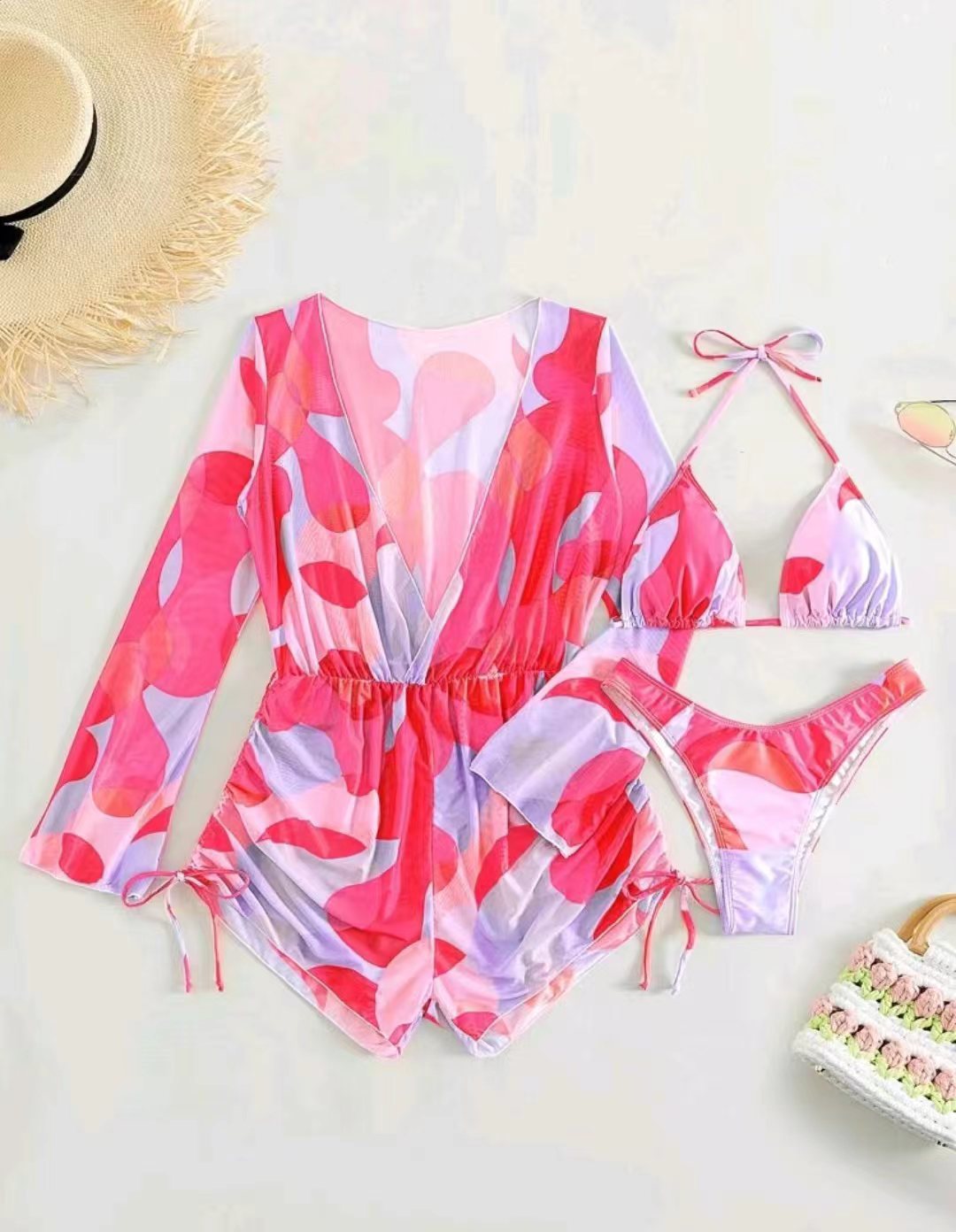 Sexy Long Sleeves Three Pieces Bikini Swimsuits