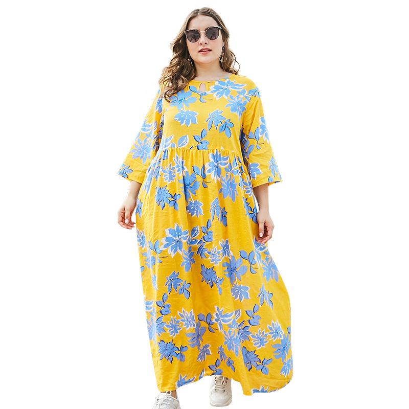 Casual Womem Loose Half Sleeves Maxi Dresses-Maxi Dreses-Yellow-XL-Free Shipping at meselling99