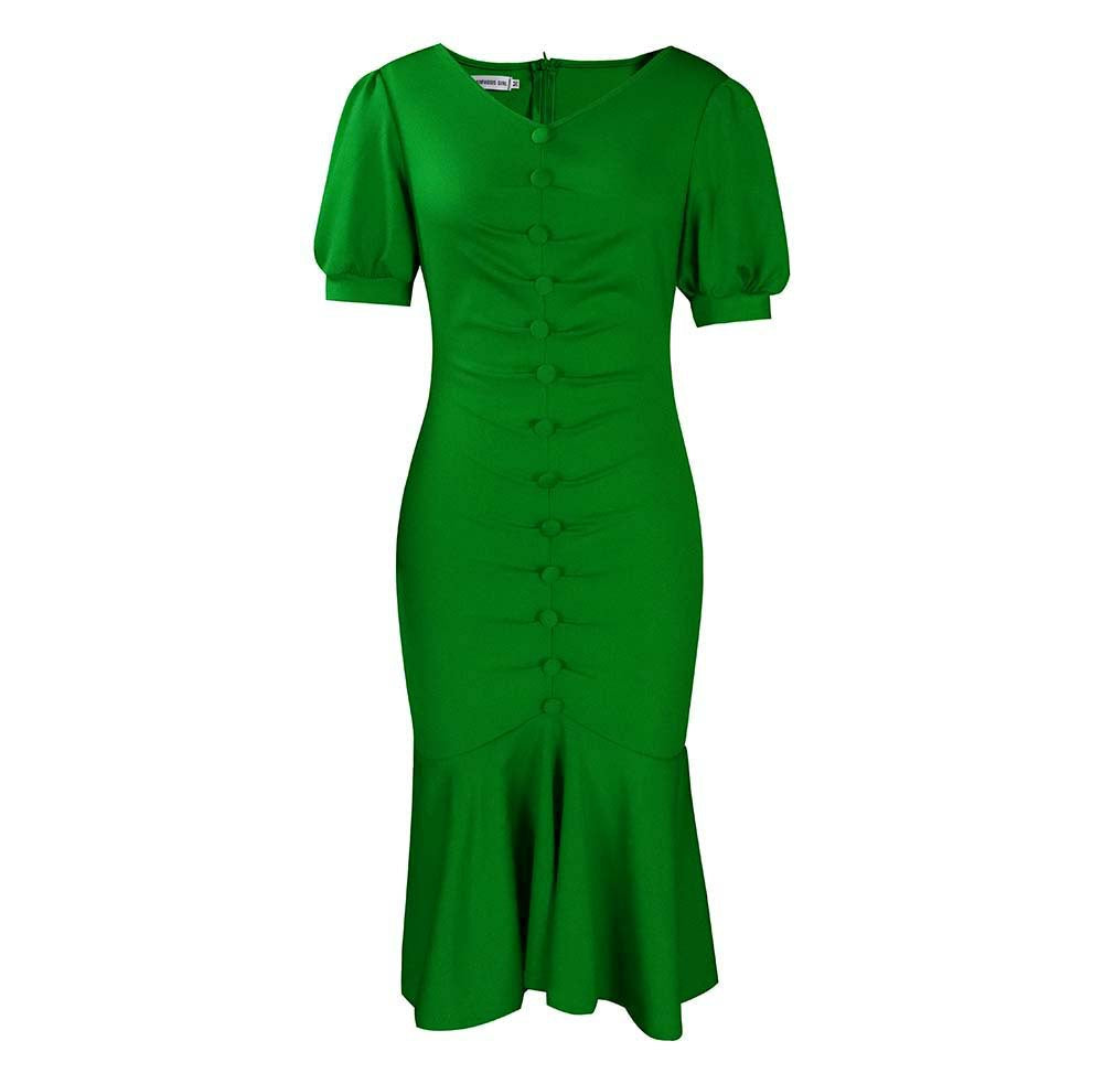 Elegant Office Lady Plus Size Dresses-Dresses-Green-S-Free Shipping at meselling99