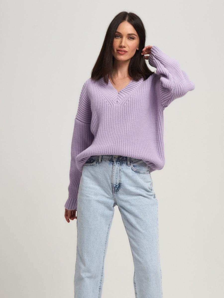 Casual V Neck Loose Knitted Sweaters