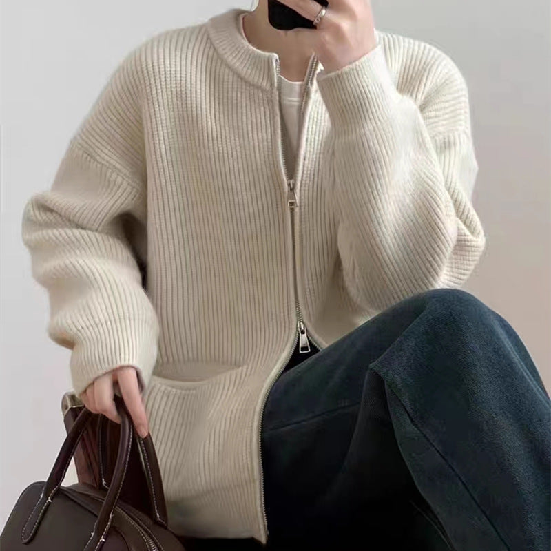 Casual Designed Double Zipper Women Knitted Sweaters