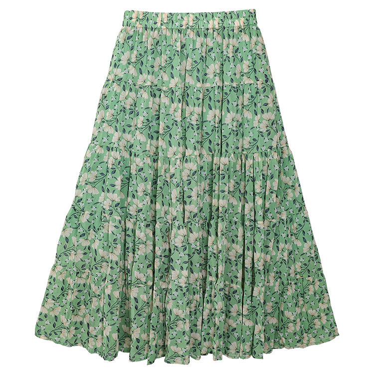 Yuan Su's new summer Wizard of Oz floral pleated skirt, high waist versatile and thin wrinkled A-shaped big swing skirt-White flower - green-one size fits all-Free Shipping Leatheretro