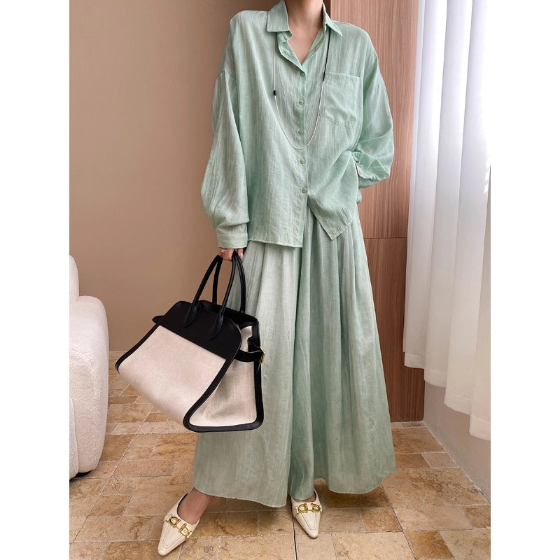 Tencel Lyocell Tie-Dye Relaxed Shirt & Culottes Two-Piece Set