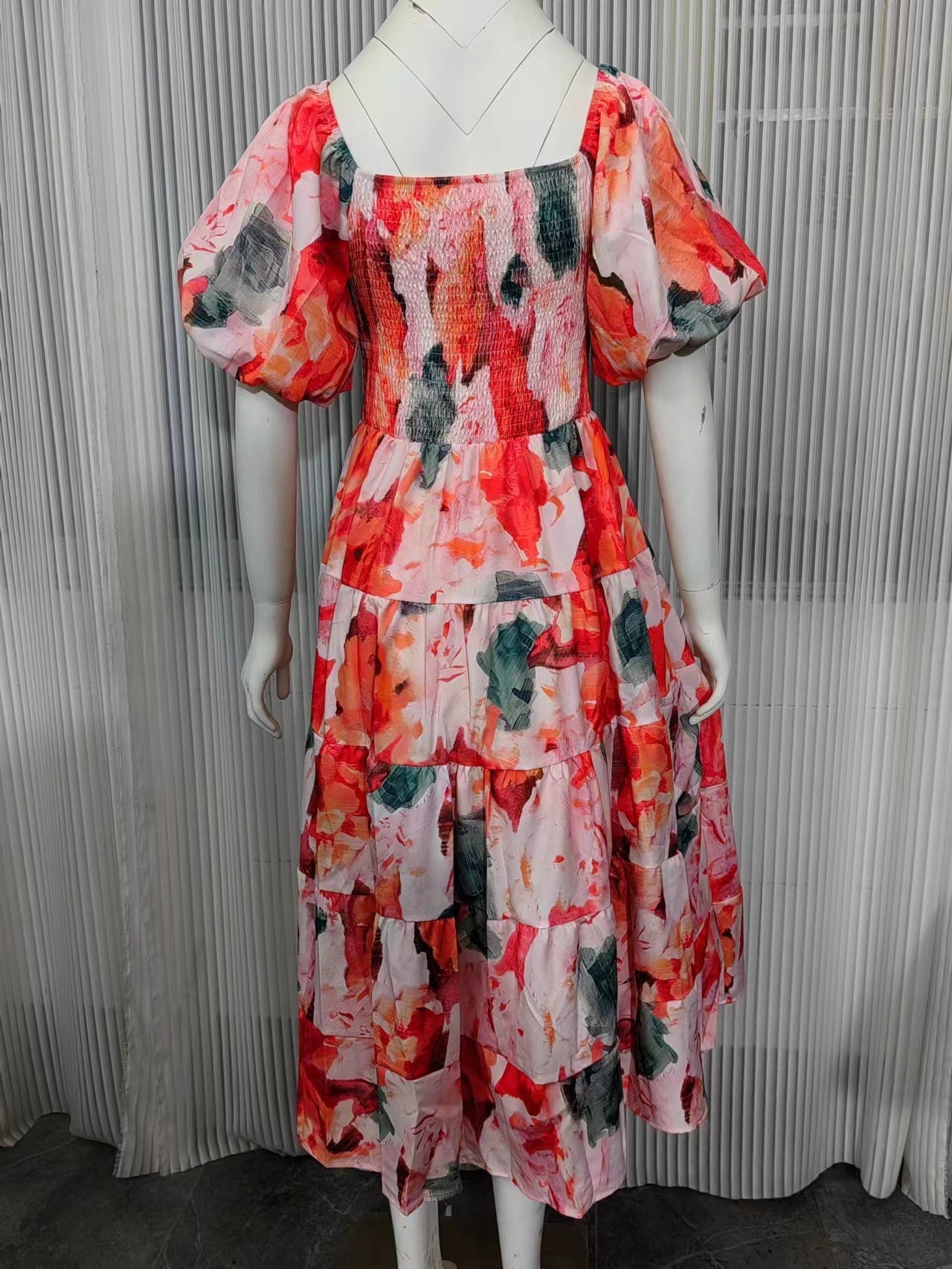 Women's Off-Shoulder Lantern Sleeve High Waist Summer Dress-red-S-Free Shipping Leatheretro