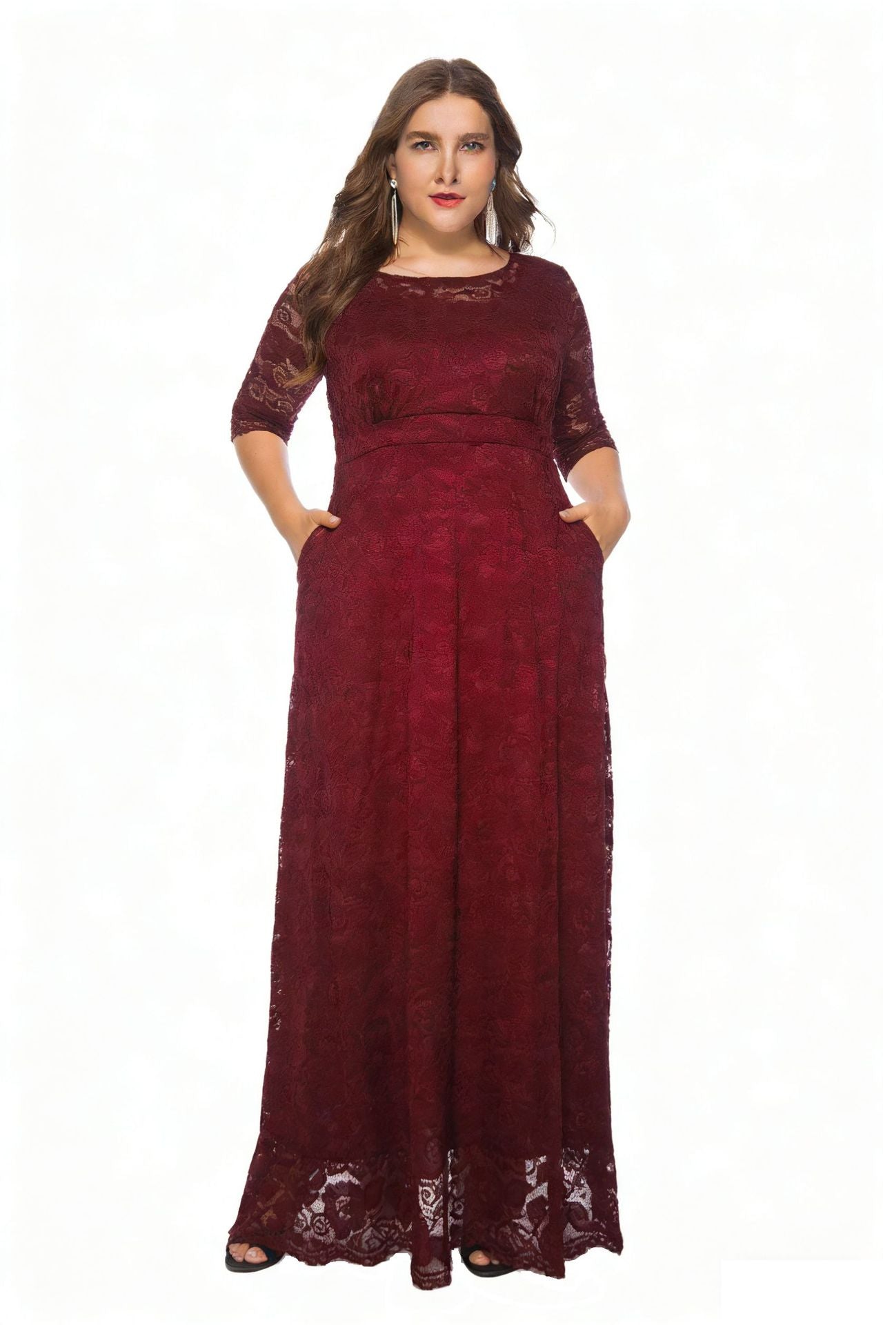 Plus Size Lace Evening Gown with Pockets