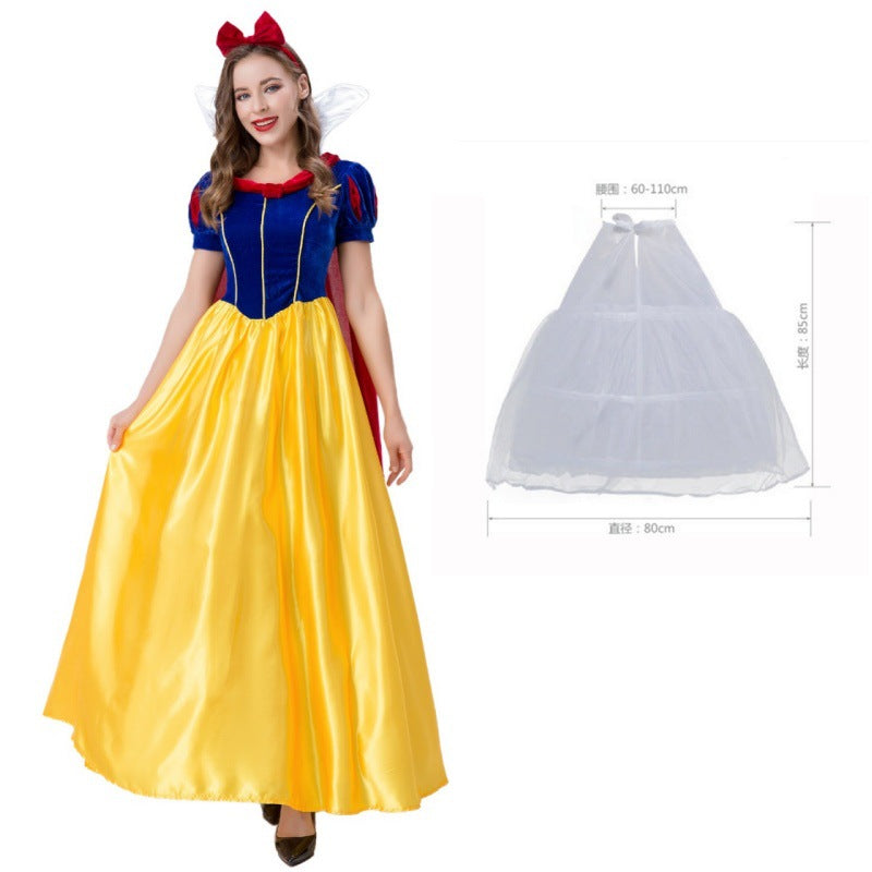 Adult Halloween Costume - Snow White Cosplay Dress with Short Sleeves and Long Skirt