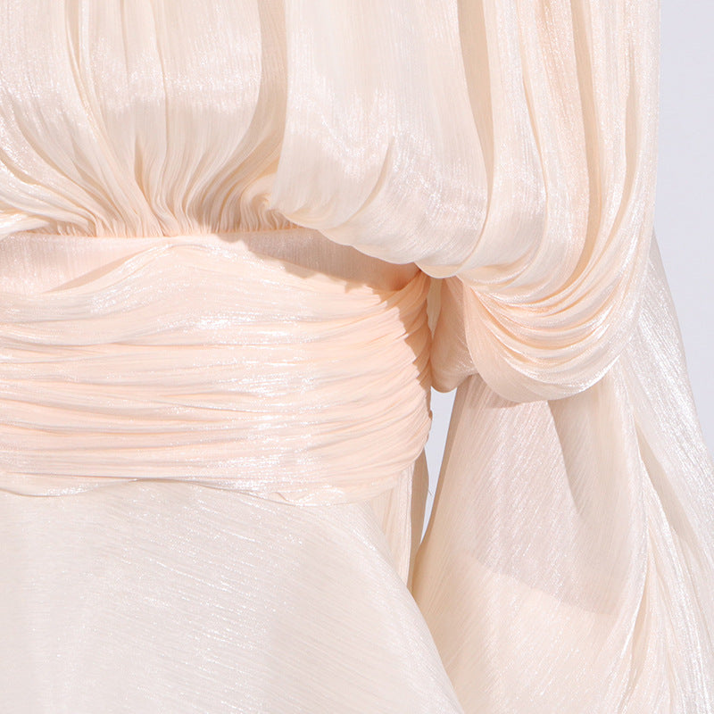 Designed Sweet Style Beach Dress – Loose Fit Long Sleeve Wrap Belt Waist Mini Dress