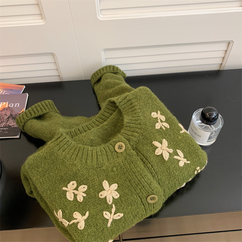 Vintage Green Embroidered Cardigan