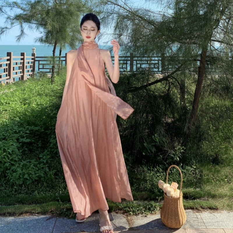 Ethereal Tie-Neck Maxi Dress – Flowy Goddess Silhouette with Elegant Sash Detail