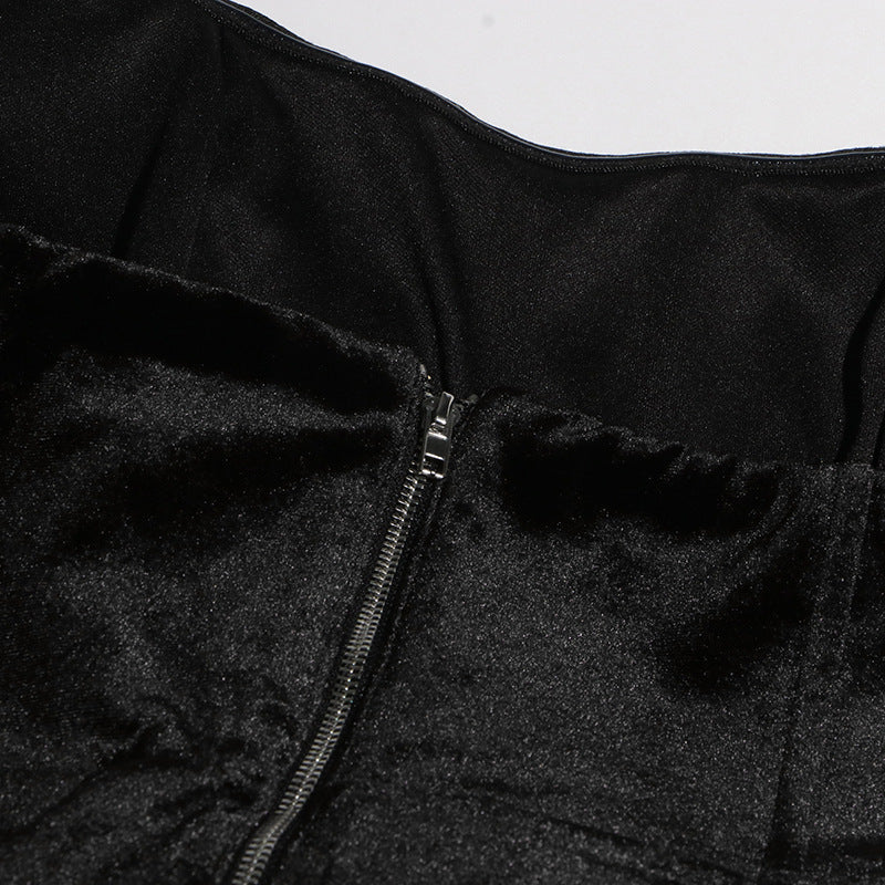 Designed Sexy Velvet Bustier Ball Gown Mini Dress with 3D White Roses