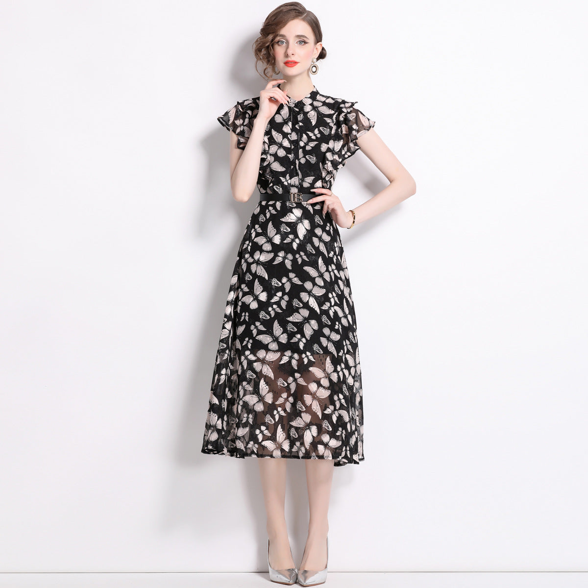 Fashion Luxury Ruffled Summer Midi Dresses