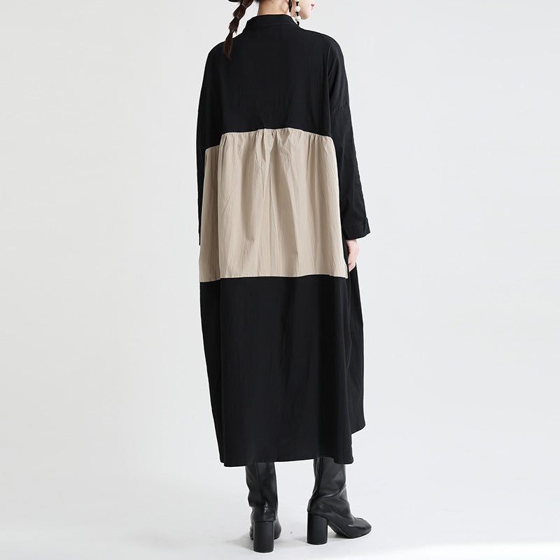 Casual Linen Contrast Color Loose Women Long Dresses--Free Shipping at meselling99