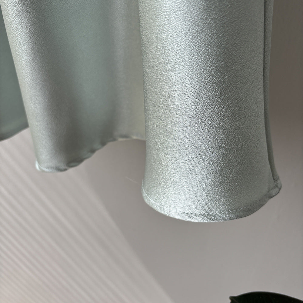 uxury Satin Midi Skirt – High Waist Bodycon Fishtail Skirt with Textured Detail-White-M-Free Shipping Leatheretro