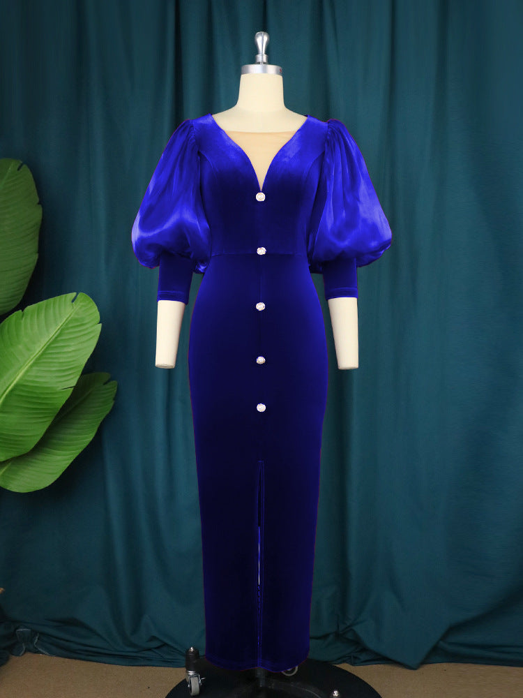 Vintage Split Front Lady Party Dresses-Dresses-Blue-S-Free Shipping at meselling99