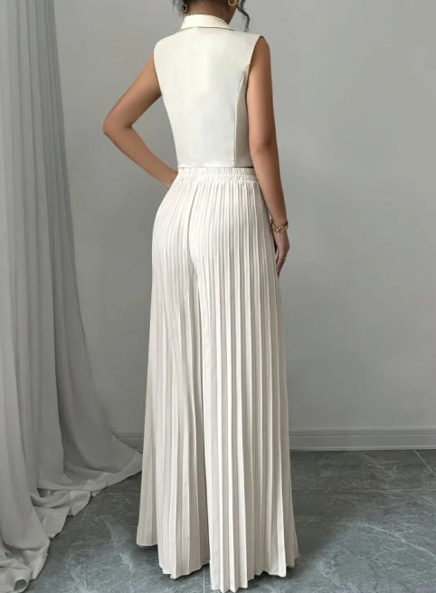 Women's Fashion Vest & Pleated Skirt Pants Set – Trendy Two-Piece Outfit