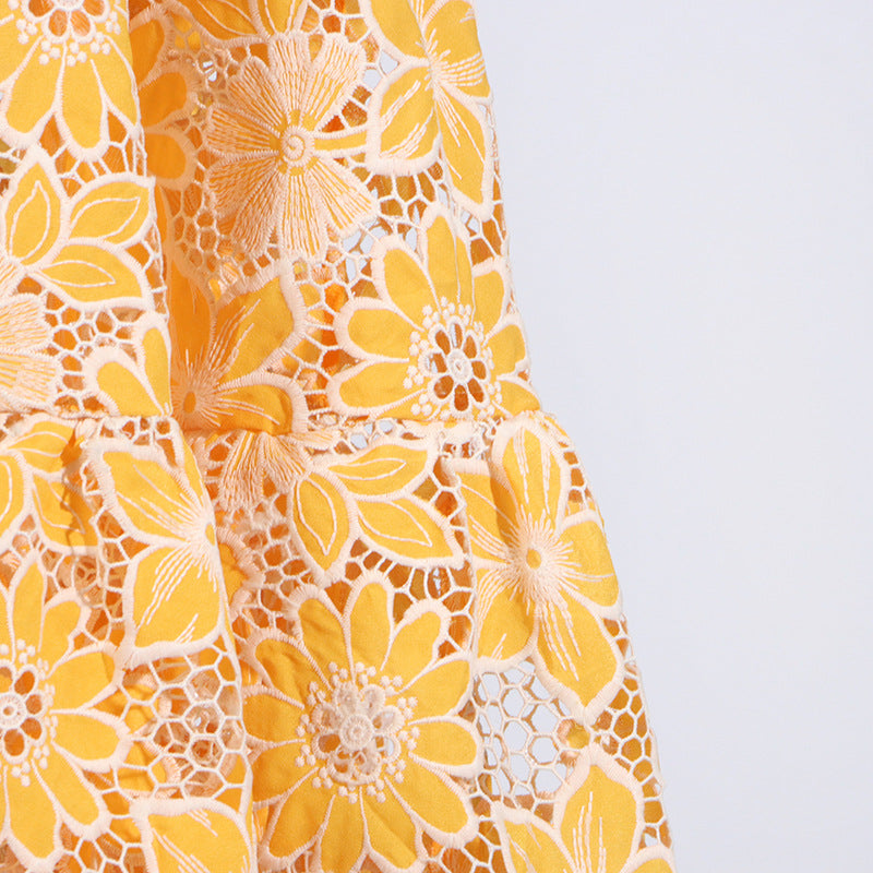 Designed Women's Sexy Vacation Print Dress - Halter Neck, Cutout Waist, Strappy Sundress