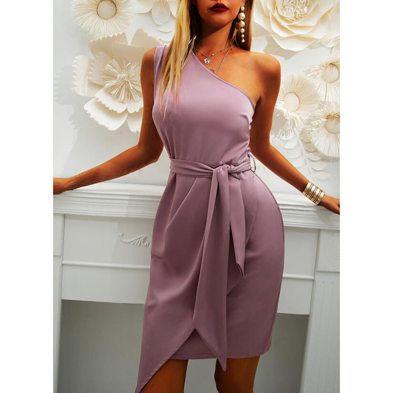 Sexy One Shoulder Sleeveless Irregular Party Dresses-Dresses-Free Shipping at meselling99