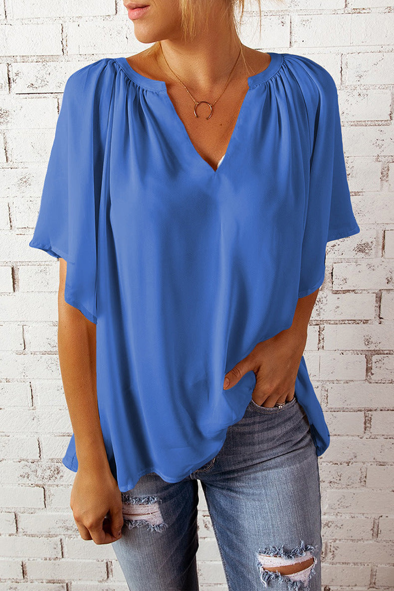 Leisure Chiffon Short Sleeves Women Blouses