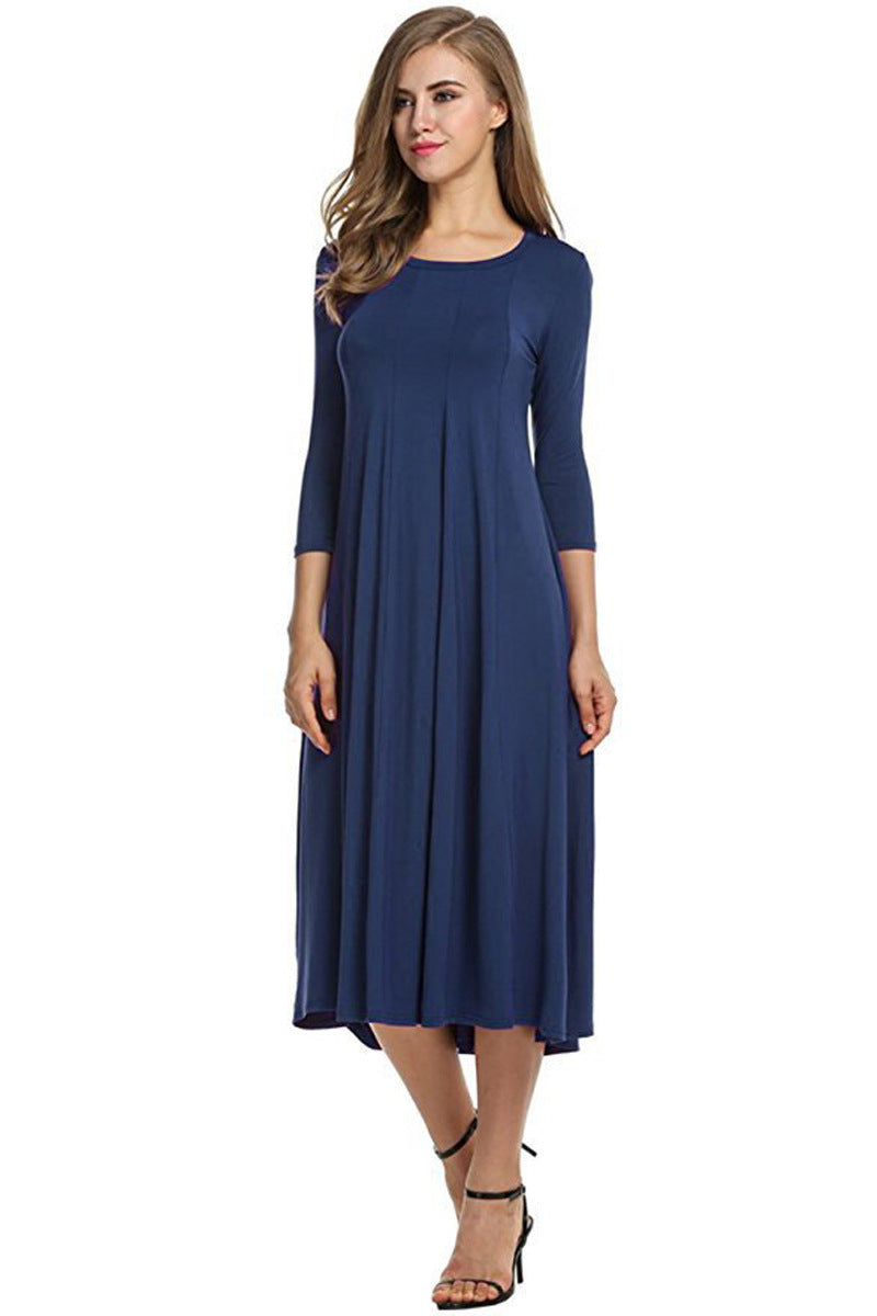 Casual Simple Design Round Neck Midi Dresses