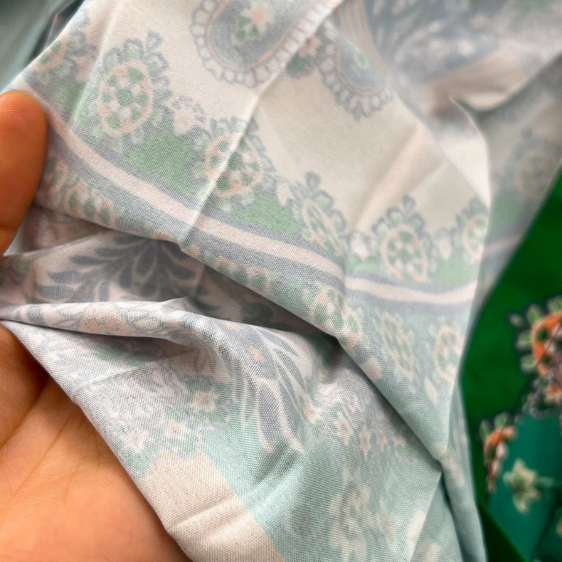 Retro Palace Style Lantern Sleeve Round Neck A-Line Floral Print Button-Down Waist Dress