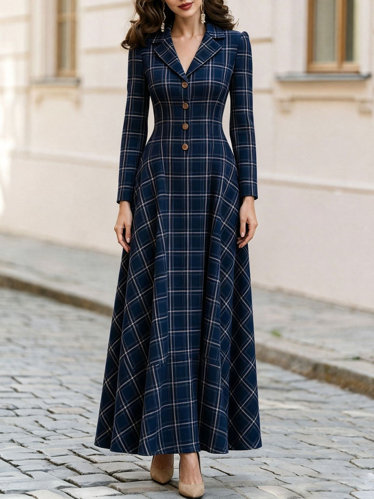 Women's Autumn & Winter Elegant French Plaid Button-Front Blazer Dress
